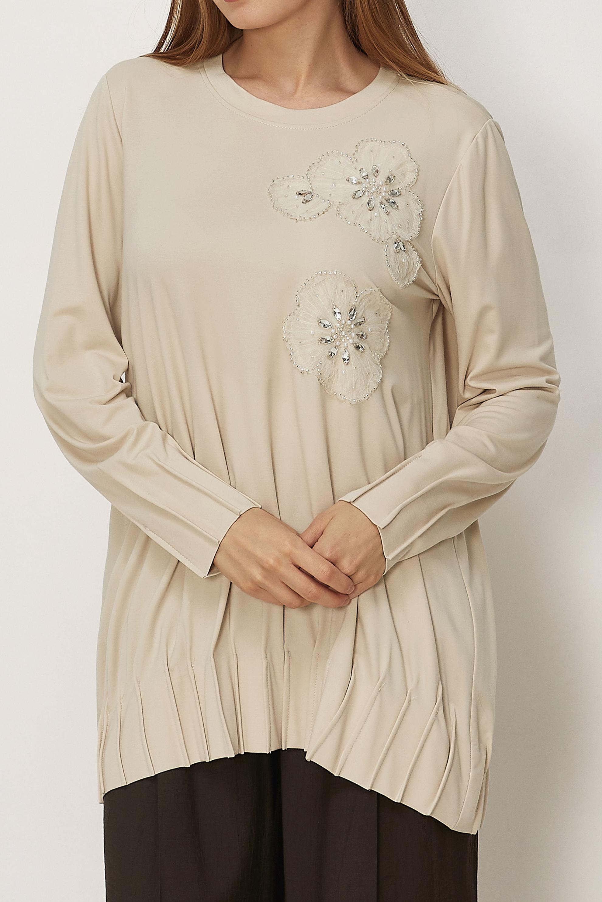 Hijab-Kleidung BEIGE TRAININGSANZUG-TUNIKA MIT PERLEN 45740