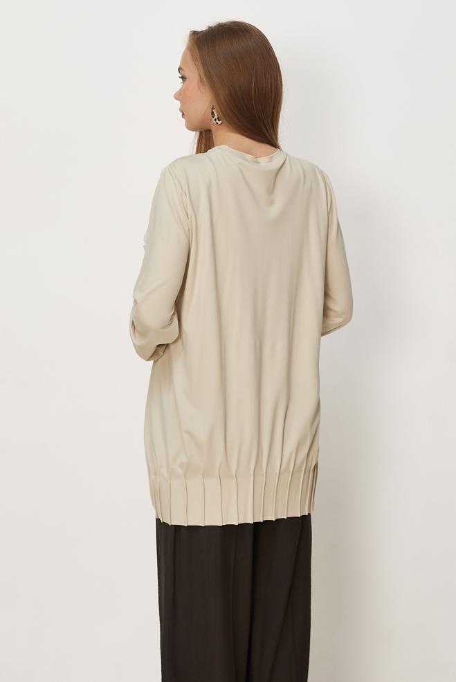 Hijab-Kleidung BEIGE TRAININGSANZUG-TUNIKA MIT PERLEN 45740 - ALVİNA