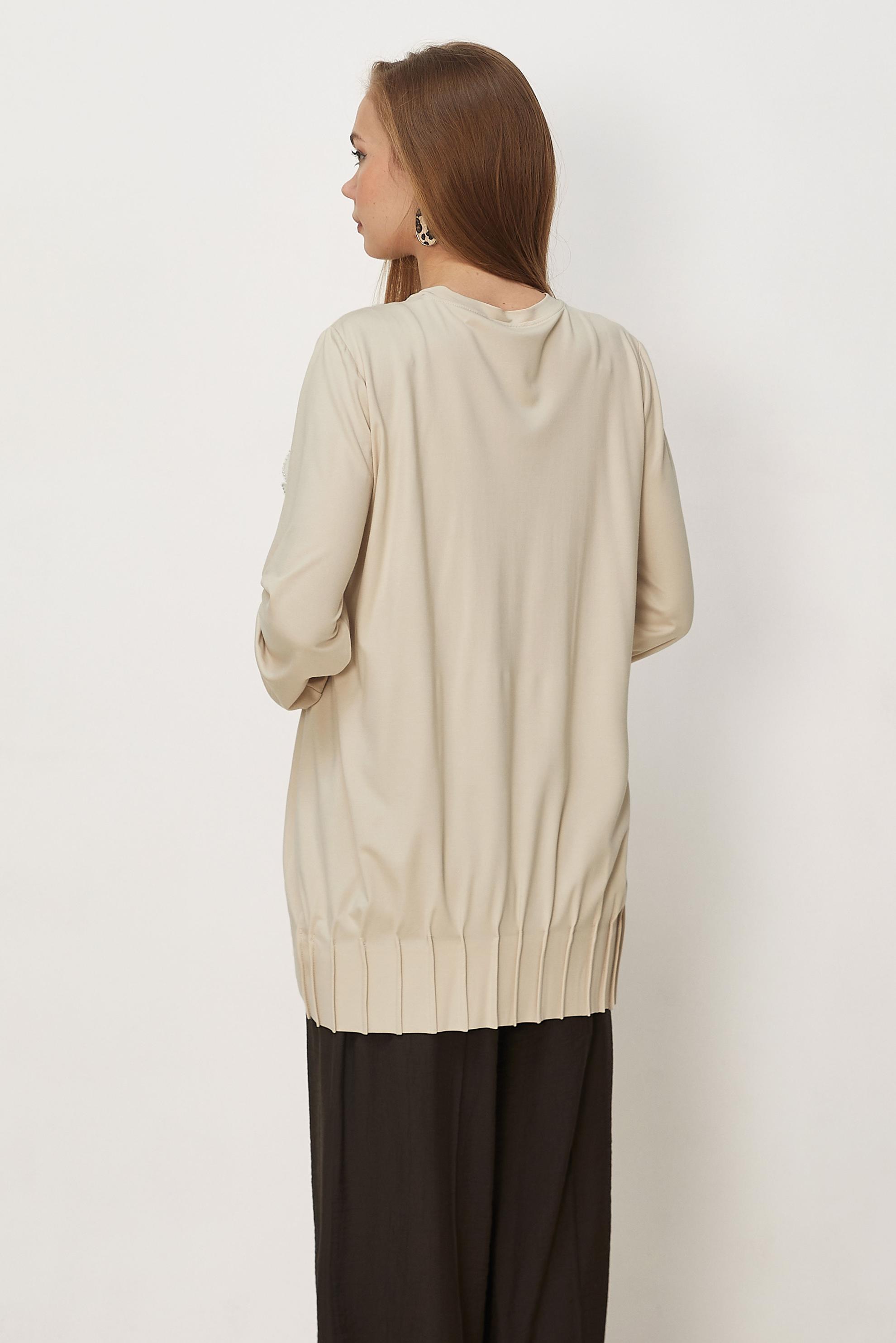 Hijab-Kleidung BEIGE TRAININGSANZUG-TUNIKA MIT PERLEN 45740