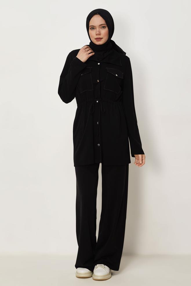 Hijab-Kleidung SCHWARZ HOSENANZUG MIT GESMOKTER TAILLE 46332 - ALVİNA