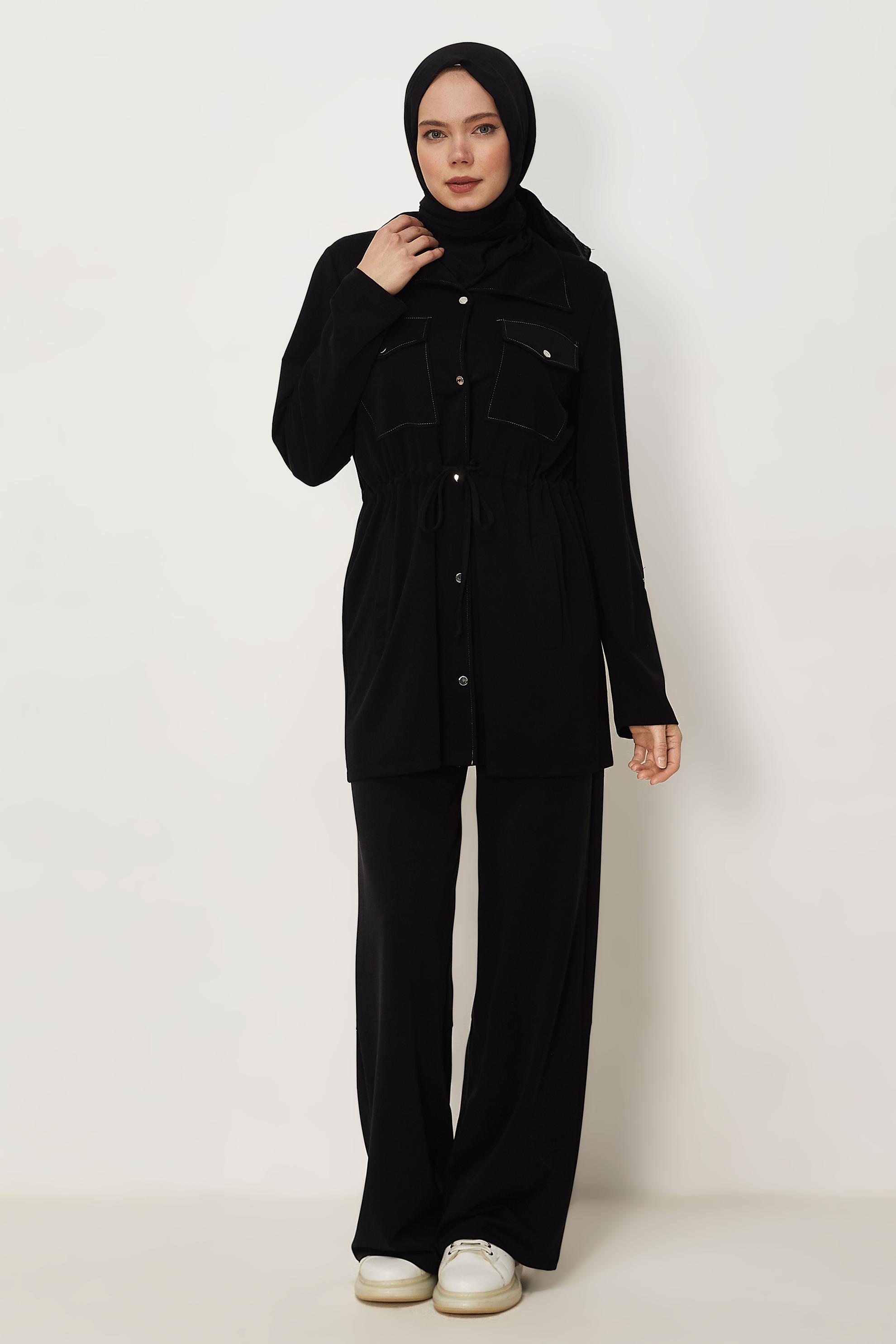 Hijab-Kleidung SCHWARZ HOSENANZUG MIT GESMOKTER TAILLE 46332