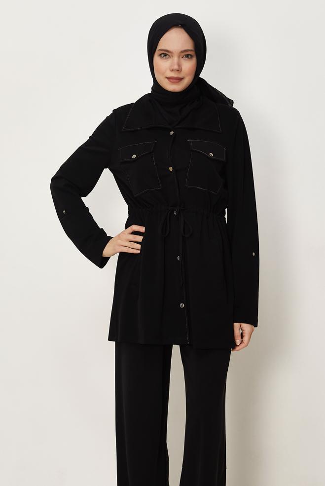 Hijab-Kleidung SCHWARZ HOSENANZUG MIT GESMOKTER TAILLE 46332 - ALVİNA