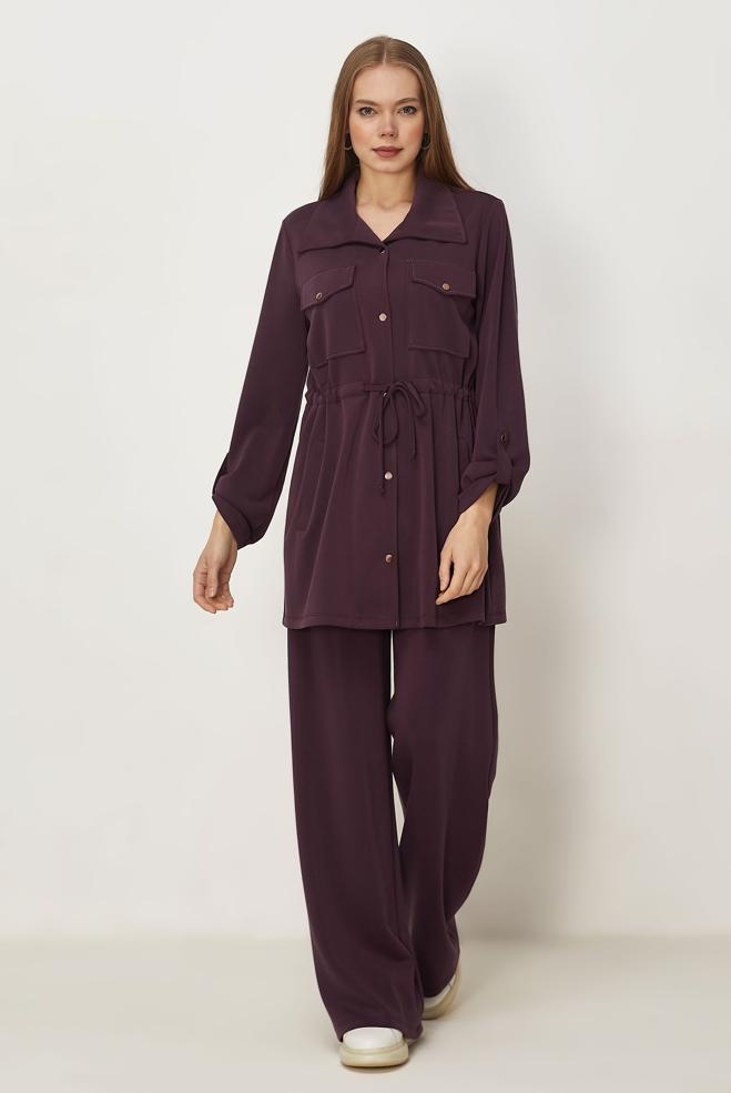 Hijab-Kleidung BURGUND HOSENANZUG MIT GESMOKTER TAILLE 46332 - ALVİNA