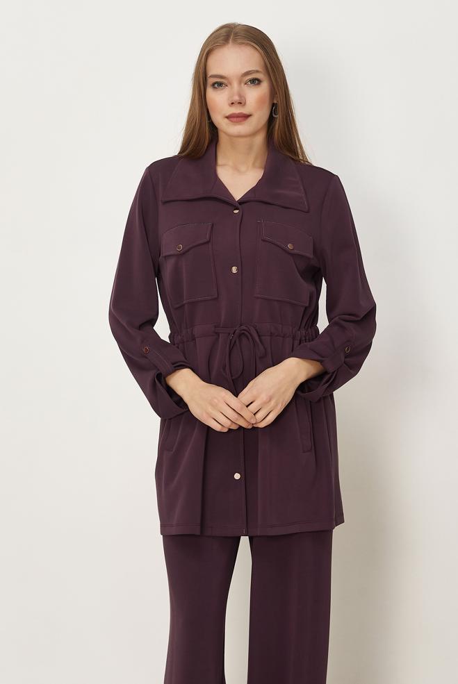 Hijab-Kleidung BURGUND HOSENANZUG MIT GESMOKTER TAILLE 46332 - ALVİNA