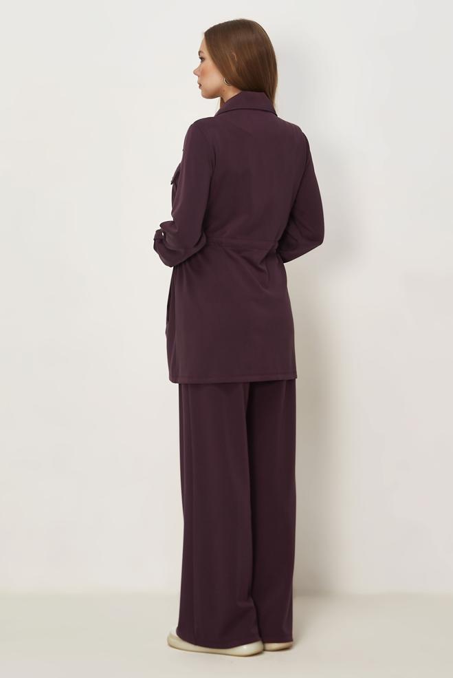 Hijab-Kleidung BURGUND HOSENANZUG MIT GESMOKTER TAILLE 46332 - ALVİNA