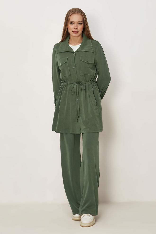 Hijab-Kleidung KHAKI HOSENANZUG MIT GESMOKTER TAILLE 46332 - ALVİNA