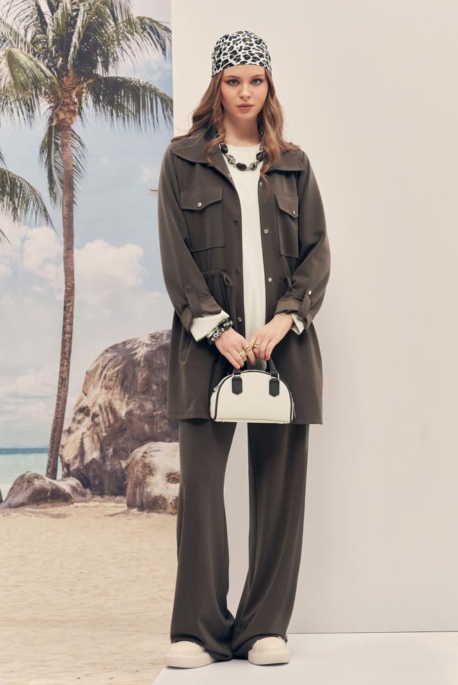 Hijab-Kleidung BRAUN HOSENANZUG MIT GESMOKTER TAILLE 46332 - ALVİNA