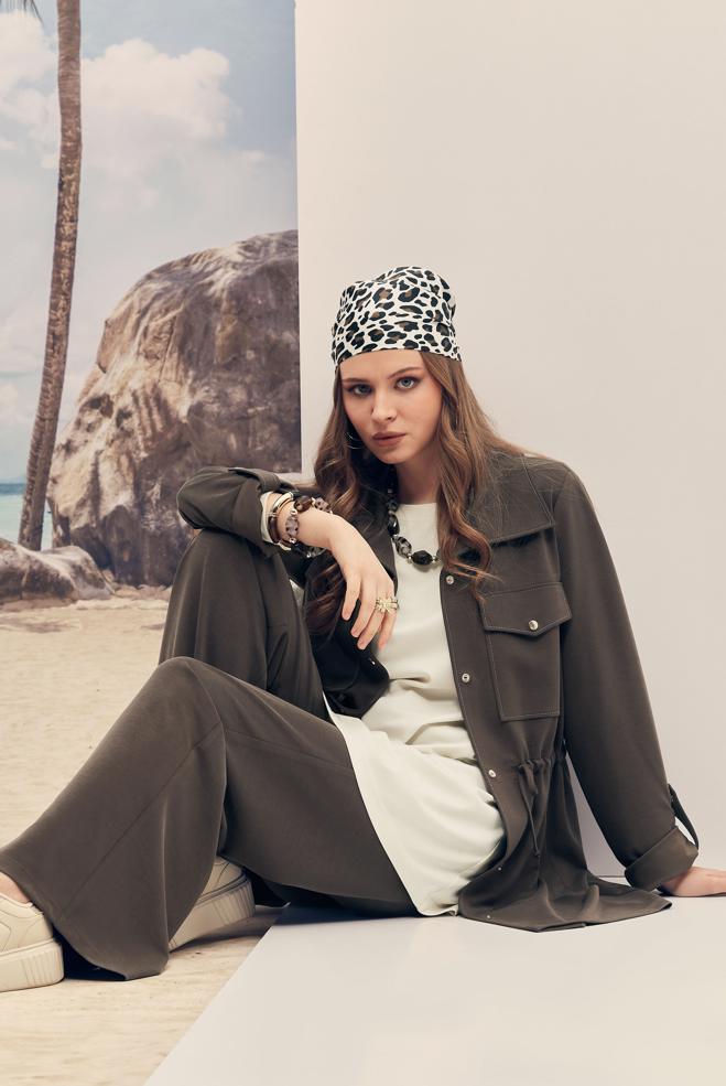 Hijab-Kleidung BRAUN HOSENANZUG MIT GESMOKTER TAILLE 46332 - ALVİNA