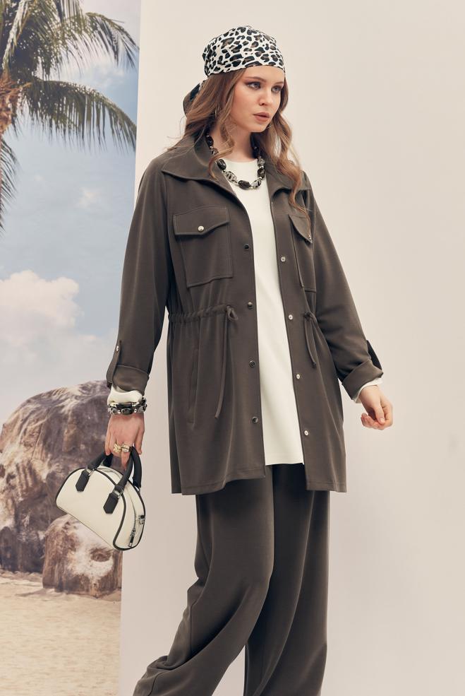 Hijab-Kleidung BRAUN HOSENANZUG MIT GESMOKTER TAILLE 46332 - ALVİNA