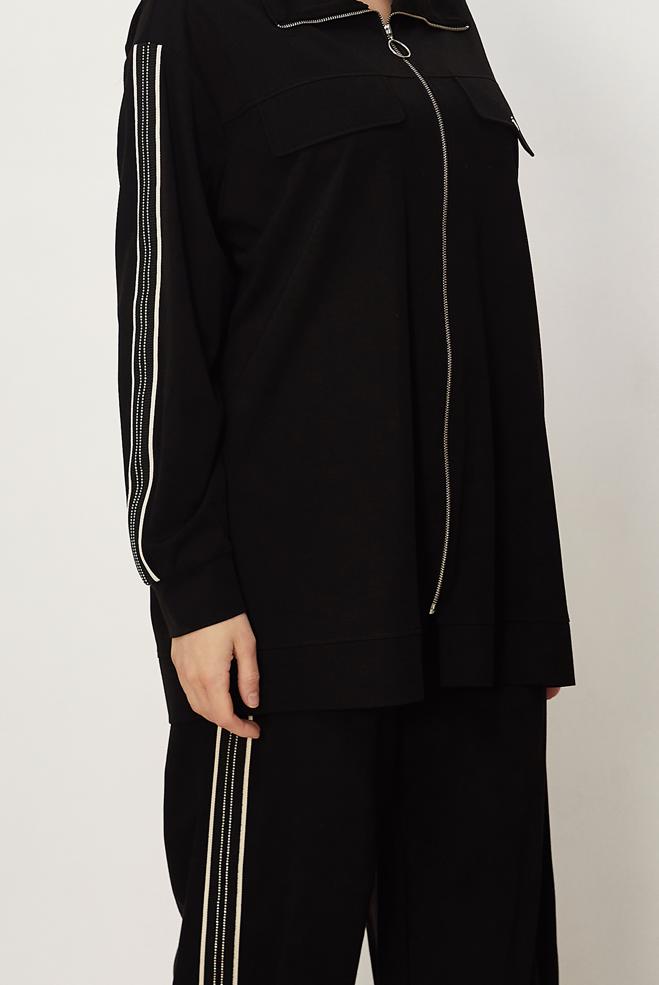 Hijab-Kleidung SCHWARZ TRAININGSANZUG-SET MIT REIßVERSCHLUSS 46333 - ALVİNA