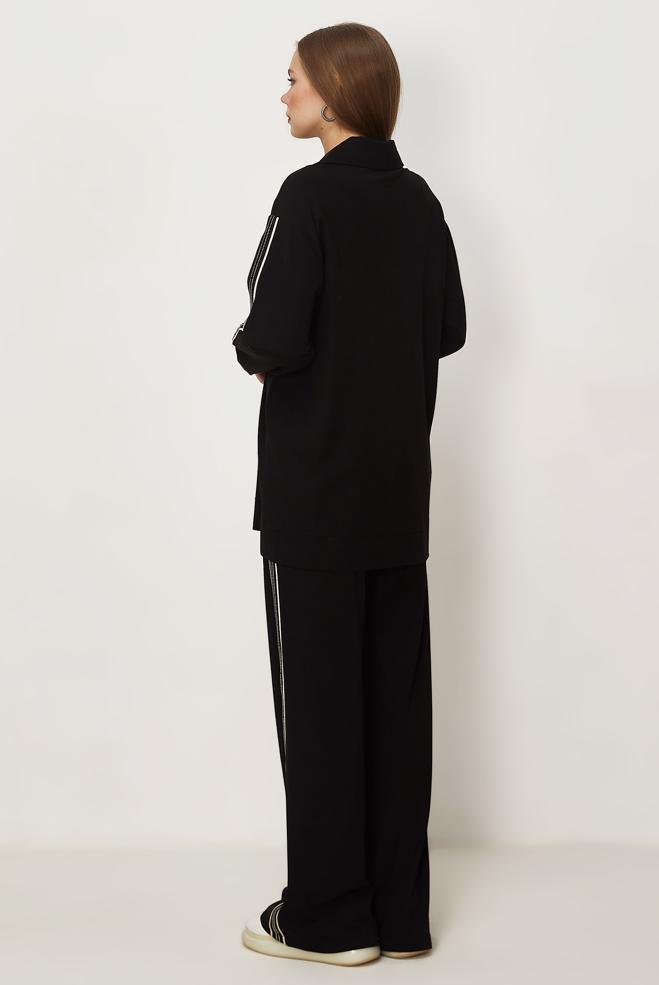 Hijab-Kleidung SCHWARZ TRAININGSANZUG-SET MIT REIßVERSCHLUSS 46333 - ALVİNA