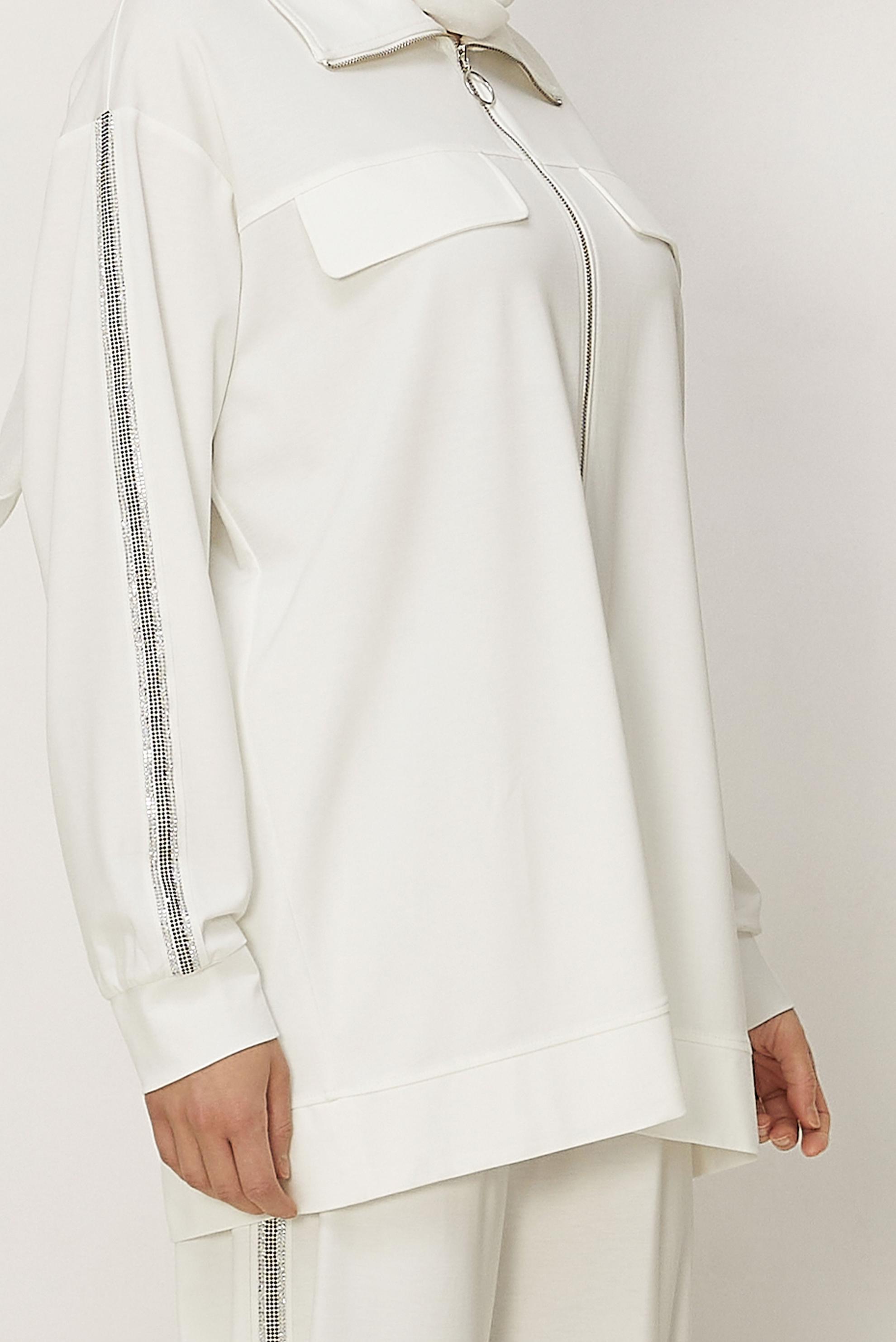 Hijab-Kleidung WEISS TRAININGSANZUG-SET MIT REIßVERSCHLUSS 46333