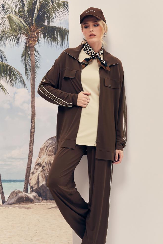 Hijab-Kleidung BRAUN TRAININGSANZUG-SET MIT REIßVERSCHLUSS 46333 - ALVİNA