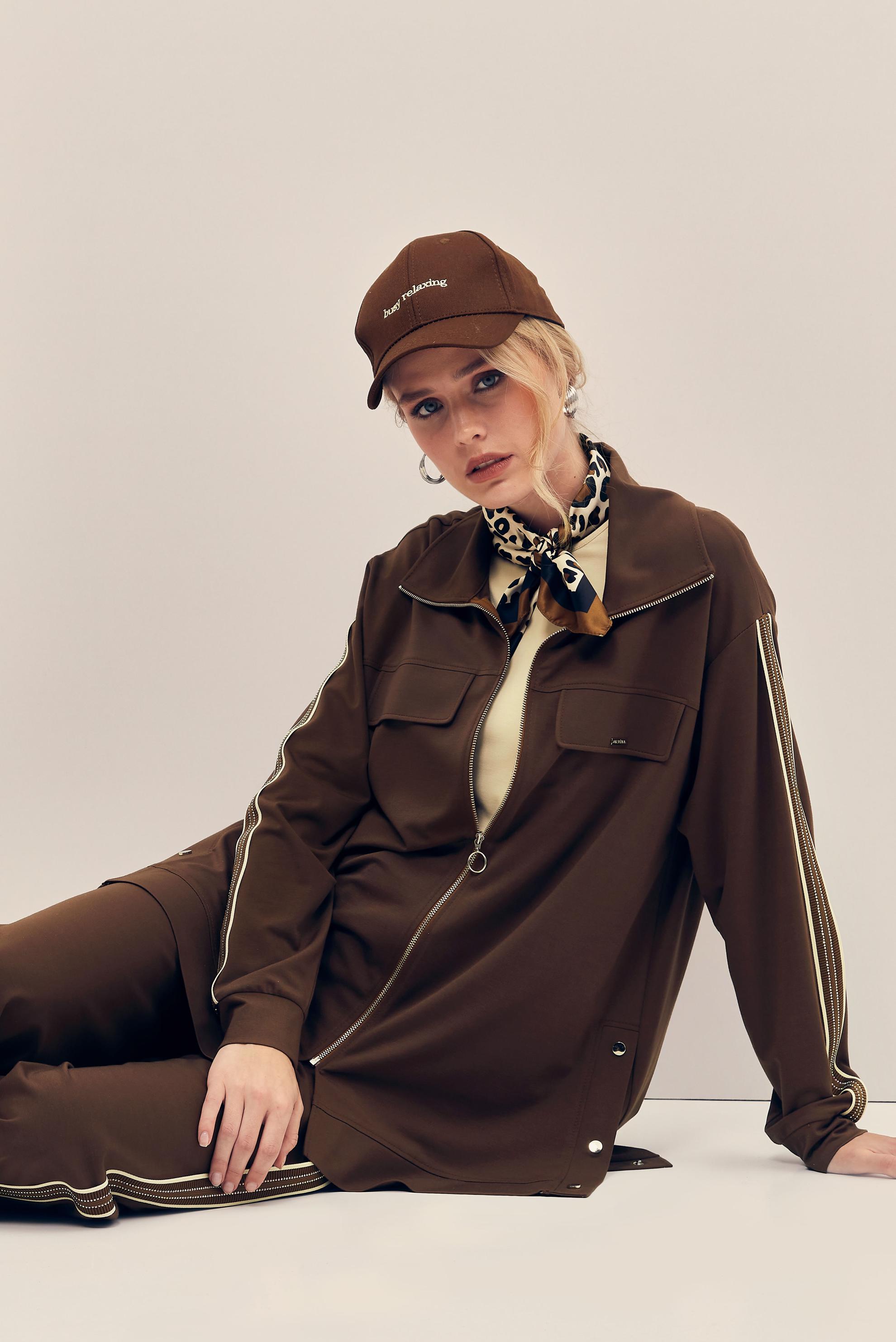 Hijab-Kleidung BRAUN TRAININGSANZUG-SET MIT REIßVERSCHLUSS 46333