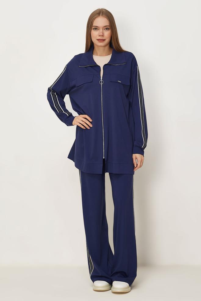 Hijab-Kleidung NAVY BLAU TRAININGSANZUG-SET MIT REIßVERSCHLUSS 46333 - ALVİNA