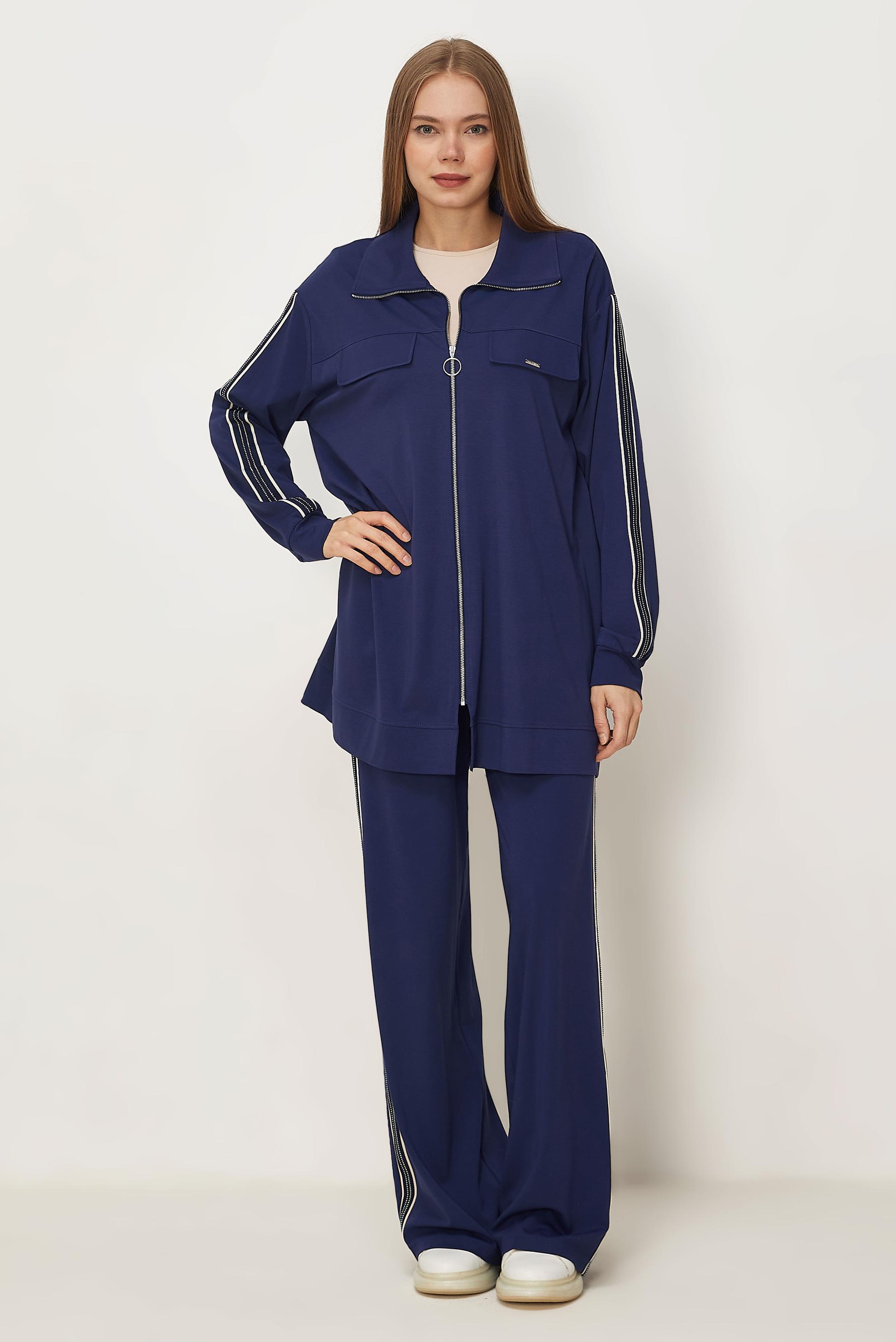 Hijab-Kleidung NAVY BLAU TRAININGSANZUG-SET MIT REIßVERSCHLUSS 46333