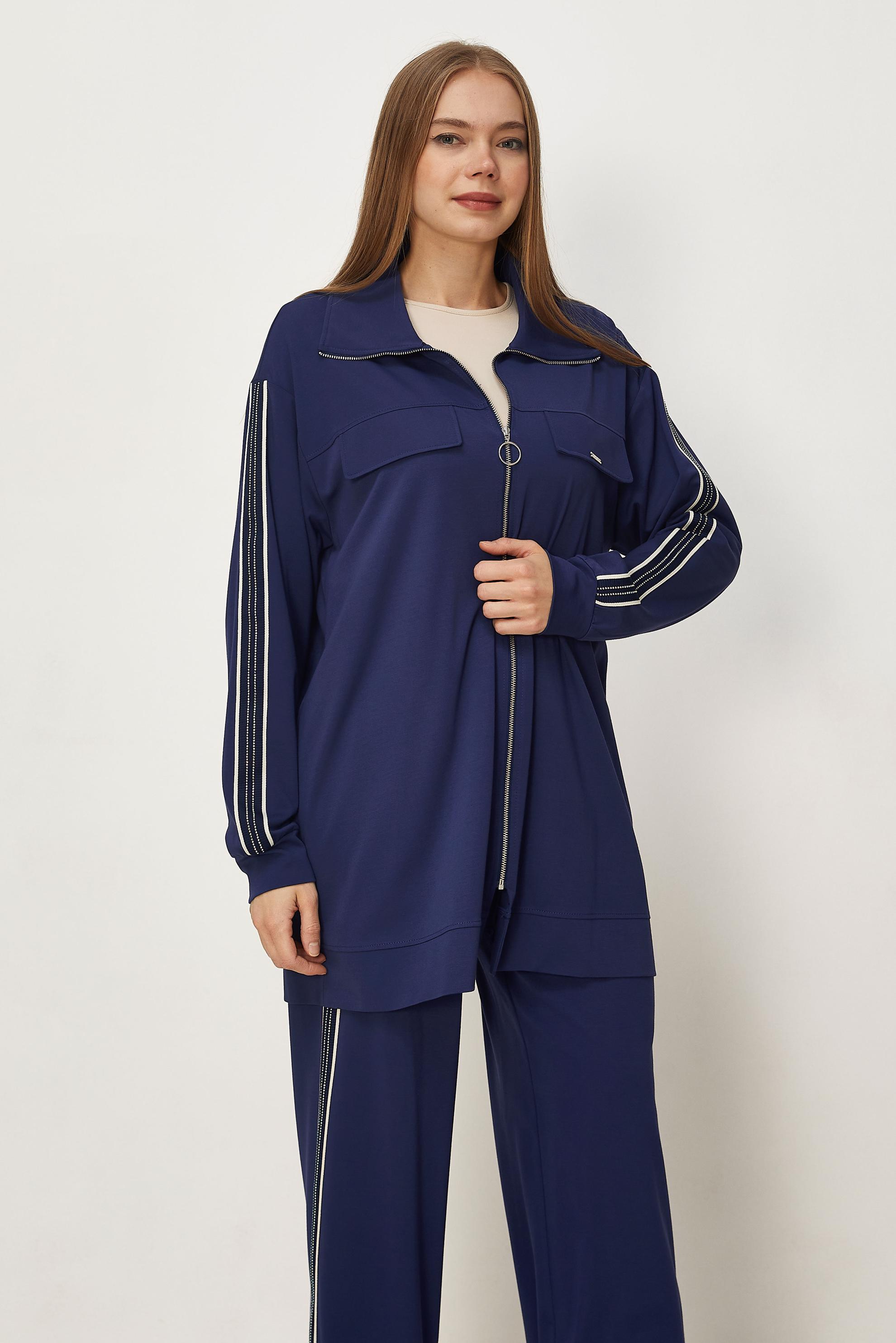 Hijab-Kleidung NAVY BLAU TRAININGSANZUG-SET MIT REIßVERSCHLUSS 46333