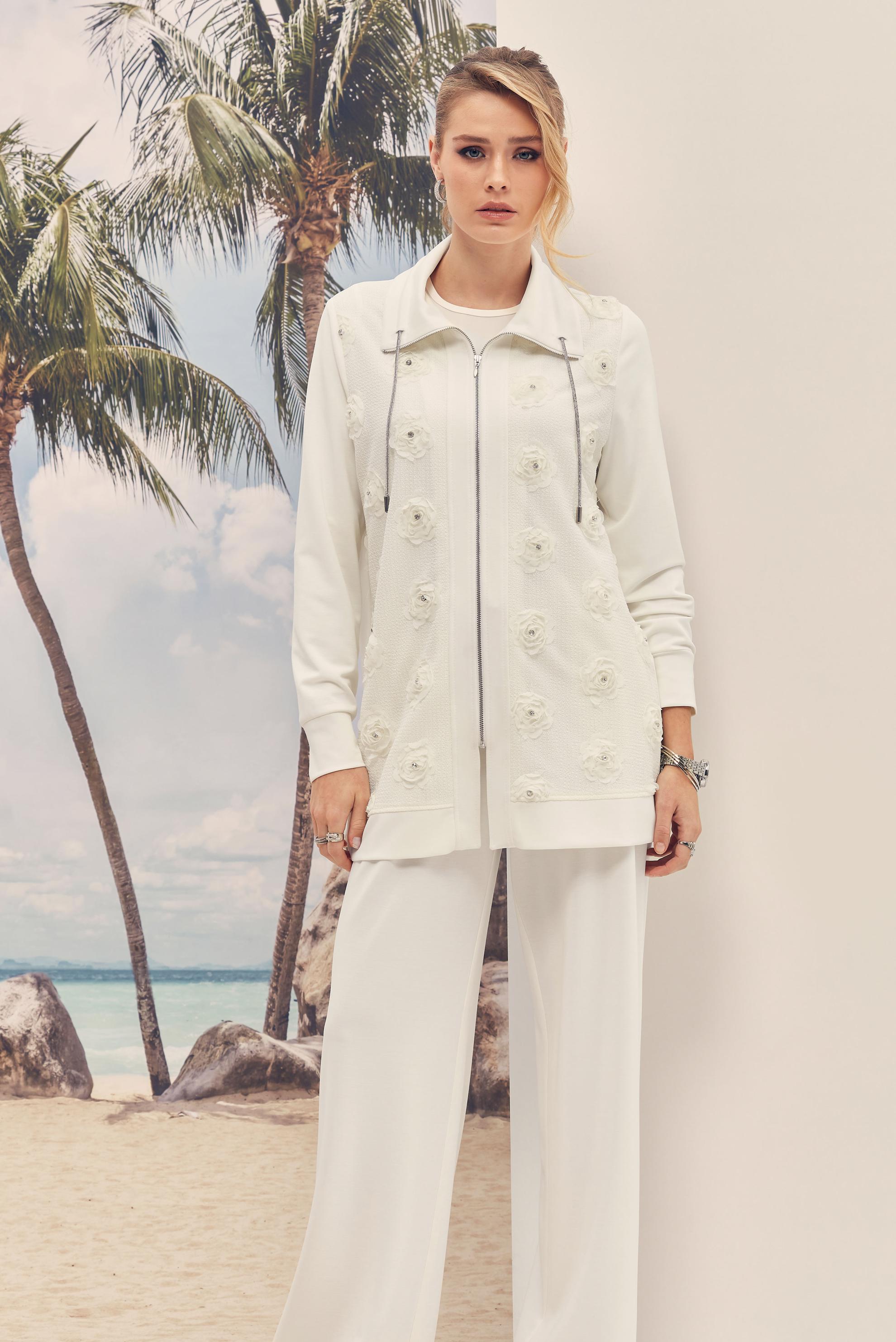 Hijab-Kleidung WEISS TRAININGSANZUG-SET MIT EDELSTEIN DETAILS 46334