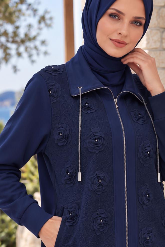 Tesettür giyim KAHVE PANTOLONLU TAŞ DETAYLI EŞOFMAN TAKIMI 46334 - ALVİNA