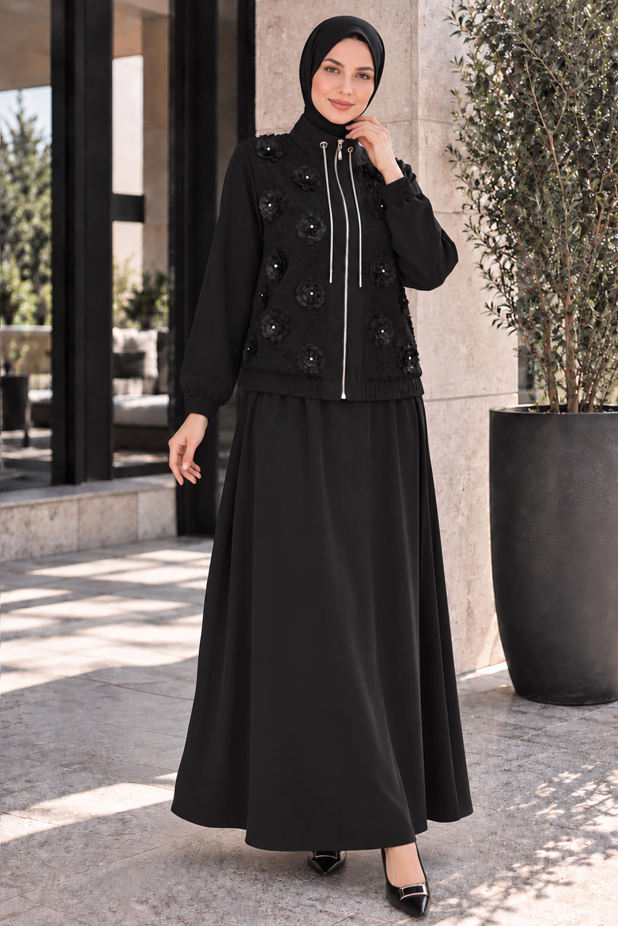 Tesettür giyim SİYAH ETEKLİ EŞOFMAN TAKIMI 46335