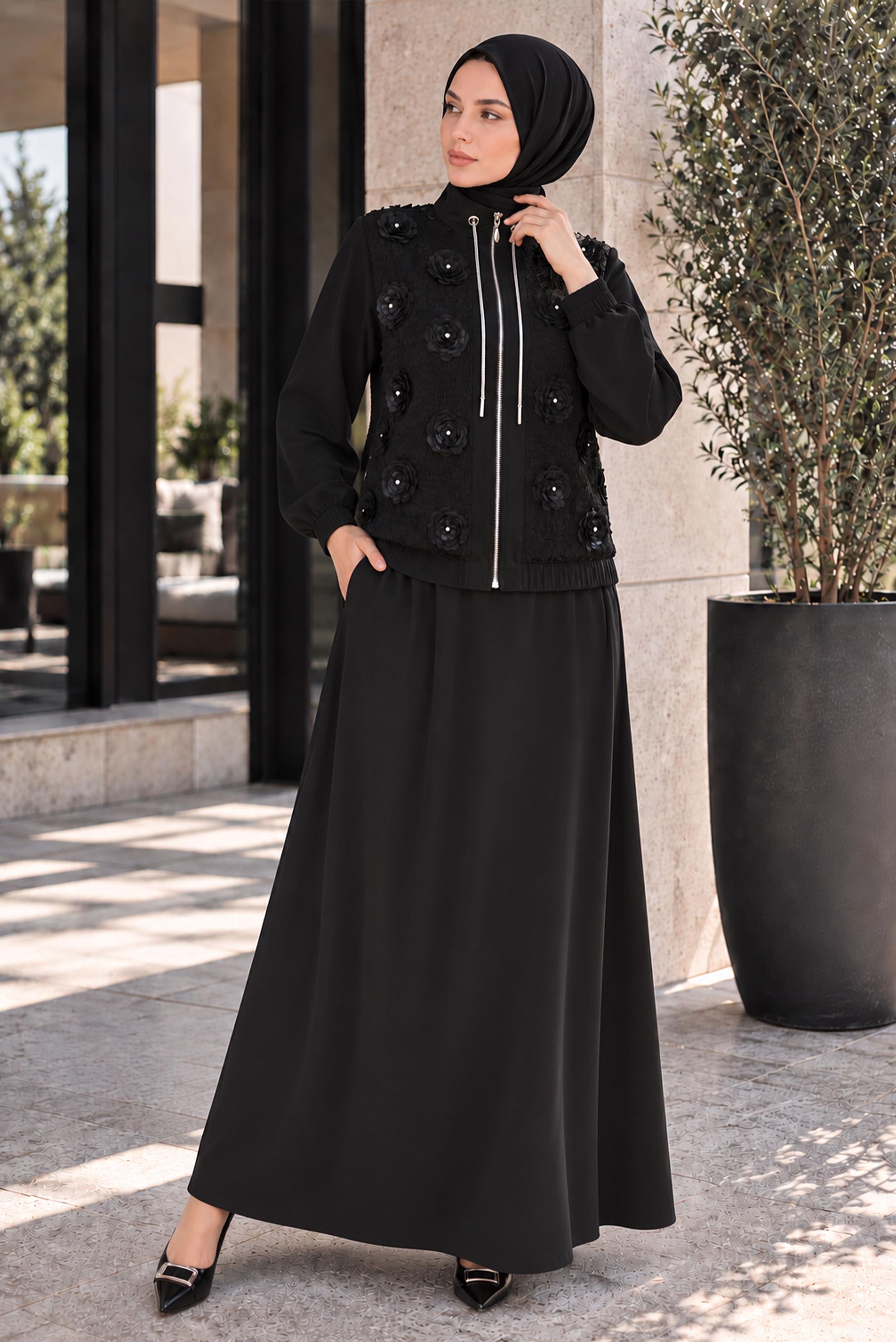 Tesettür giyim SİYAH ETEKLİ EŞOFMAN TAKIMI 46335