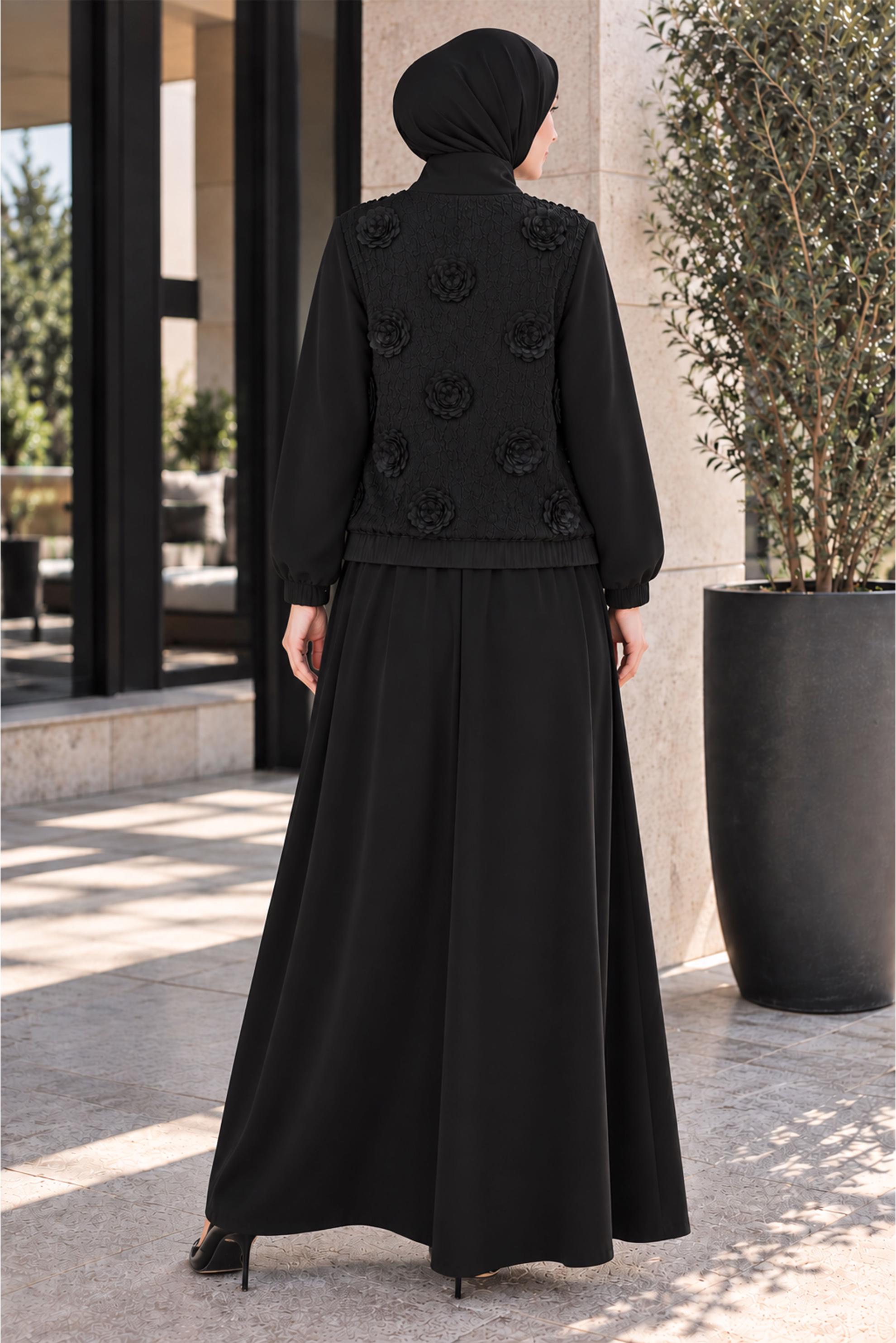 Tesettür giyim SİYAH ETEKLİ EŞOFMAN TAKIMI 46335