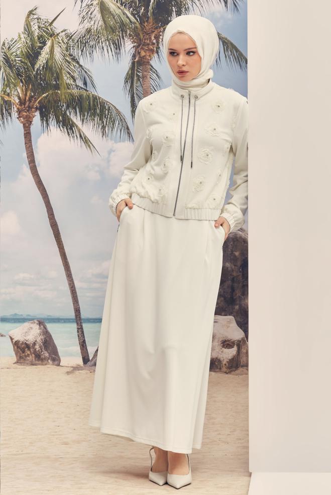 Hijab-Kleidung WEISS TRAININGSANZUG-SET MIT RÖCKEN 46335 - ALVİNA
