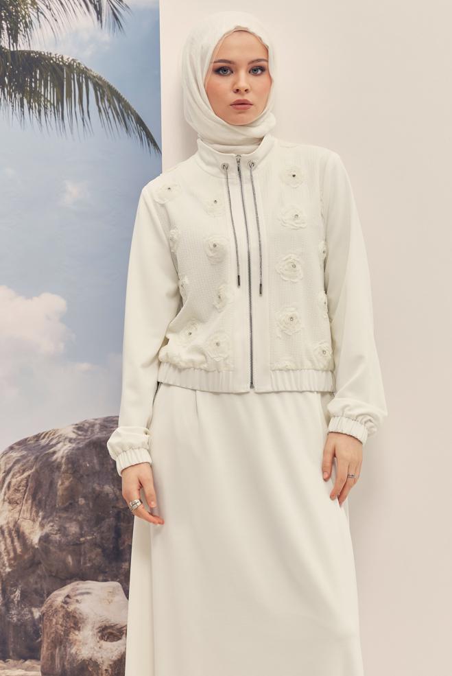 Hijab-Kleidung WEISS TRAININGSANZUG-SET MIT RÖCKEN 46335 - ALVİNA