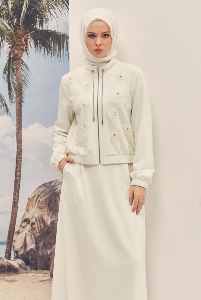 Hijab-Kleidung WEISS TRAININGSANZUG-SET MIT RÖCKEN 46335 - ALVİNA