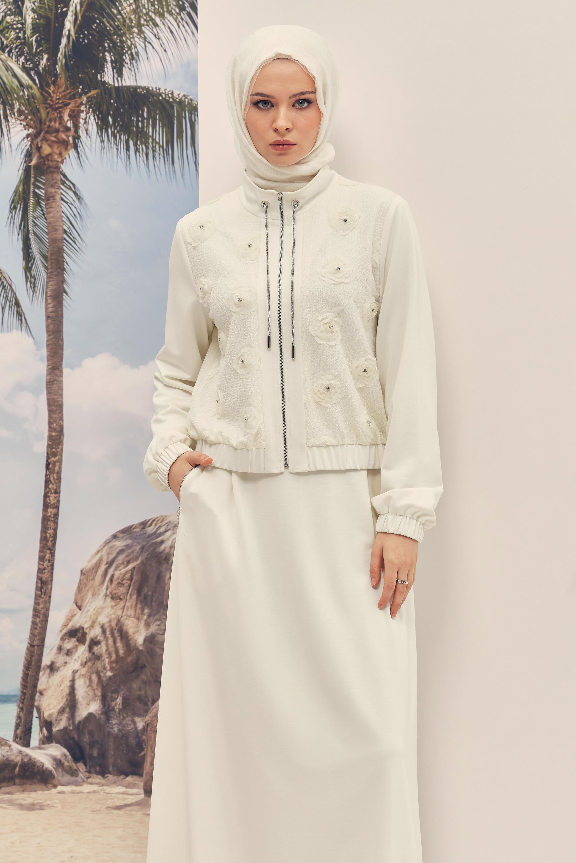 Hijab-Kleidung WEISS TRAININGSANZUG-SET MIT RÖCKEN 46335