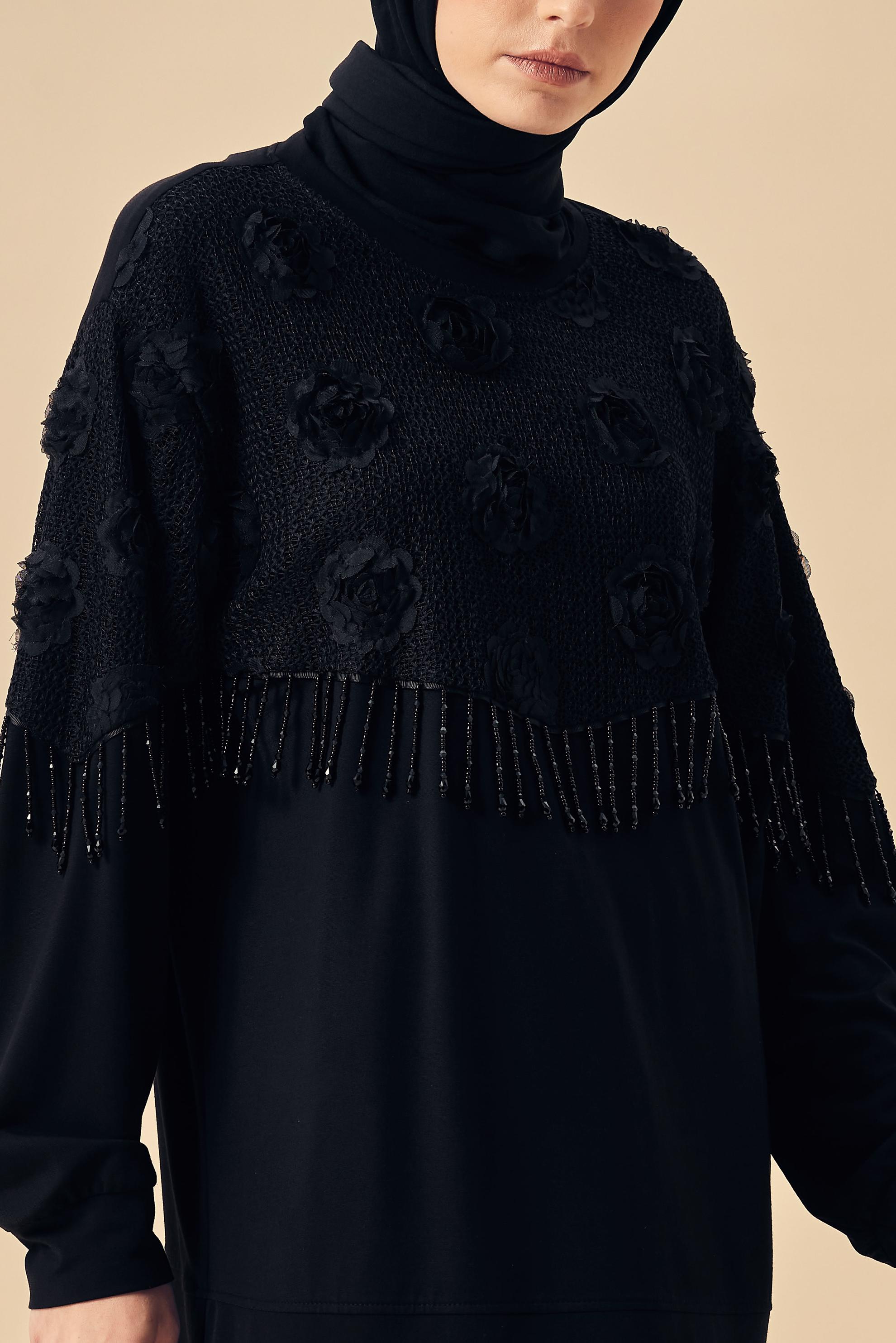 Hijab-Kleidung SCHWARZ TRAININGSANZUG-SET MIT PERLENDETAILS 46336