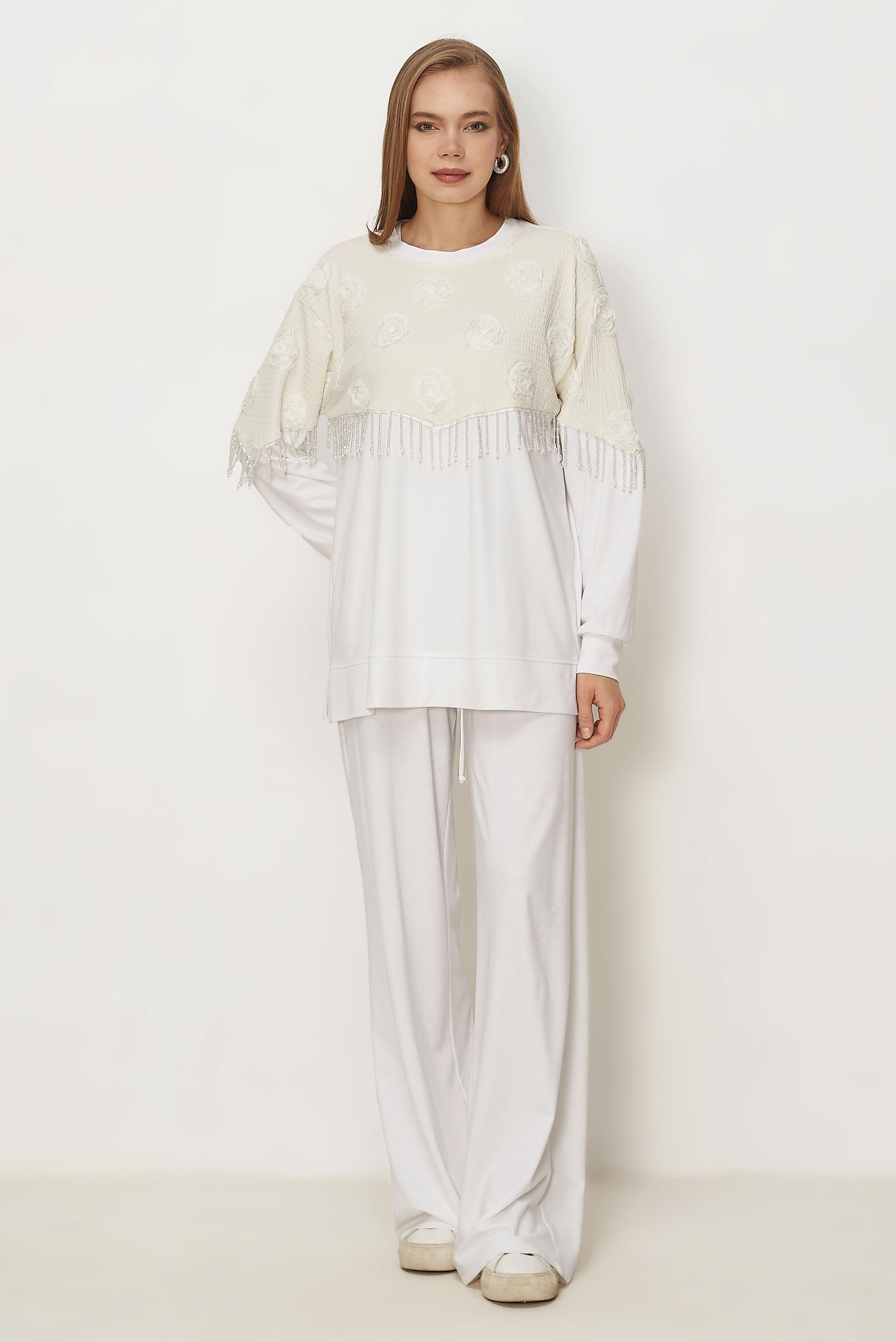 Hijab-Kleidung WEISS TRAININGSANZUG-SET MIT PERLENDETAILS 46336