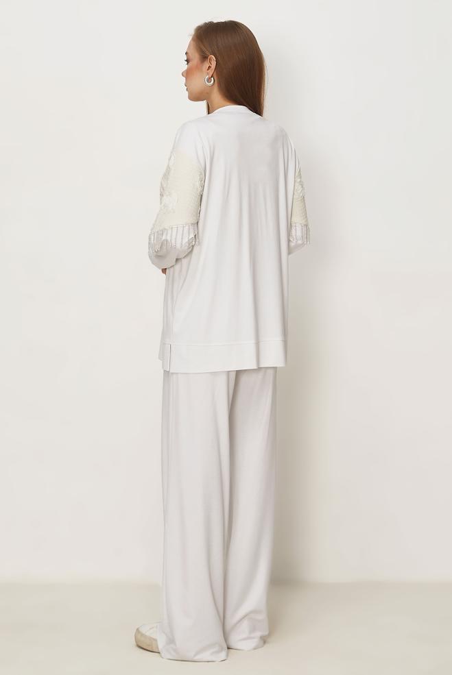 Hijab-Kleidung WEISS TRAININGSANZUG-SET MIT PERLENDETAILS 46336 - ALVİNA