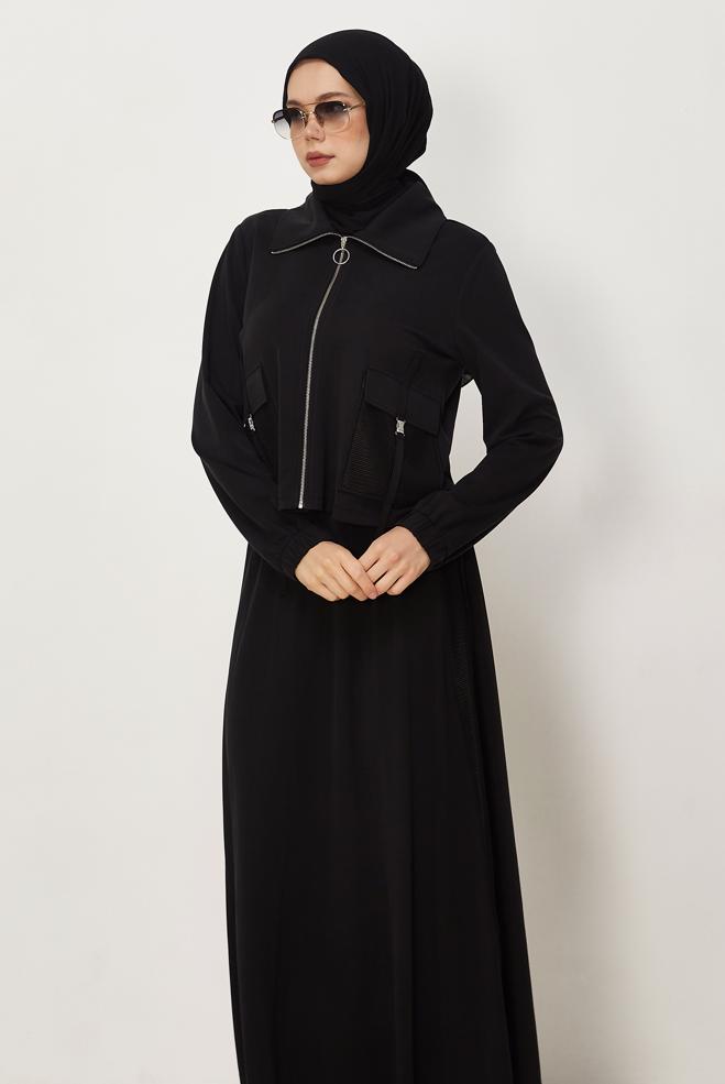 Hijab-Kleidung SCHWARZ TRAININGSANZUG-SET MIT RÖCKEN 46338 - ALVİNA