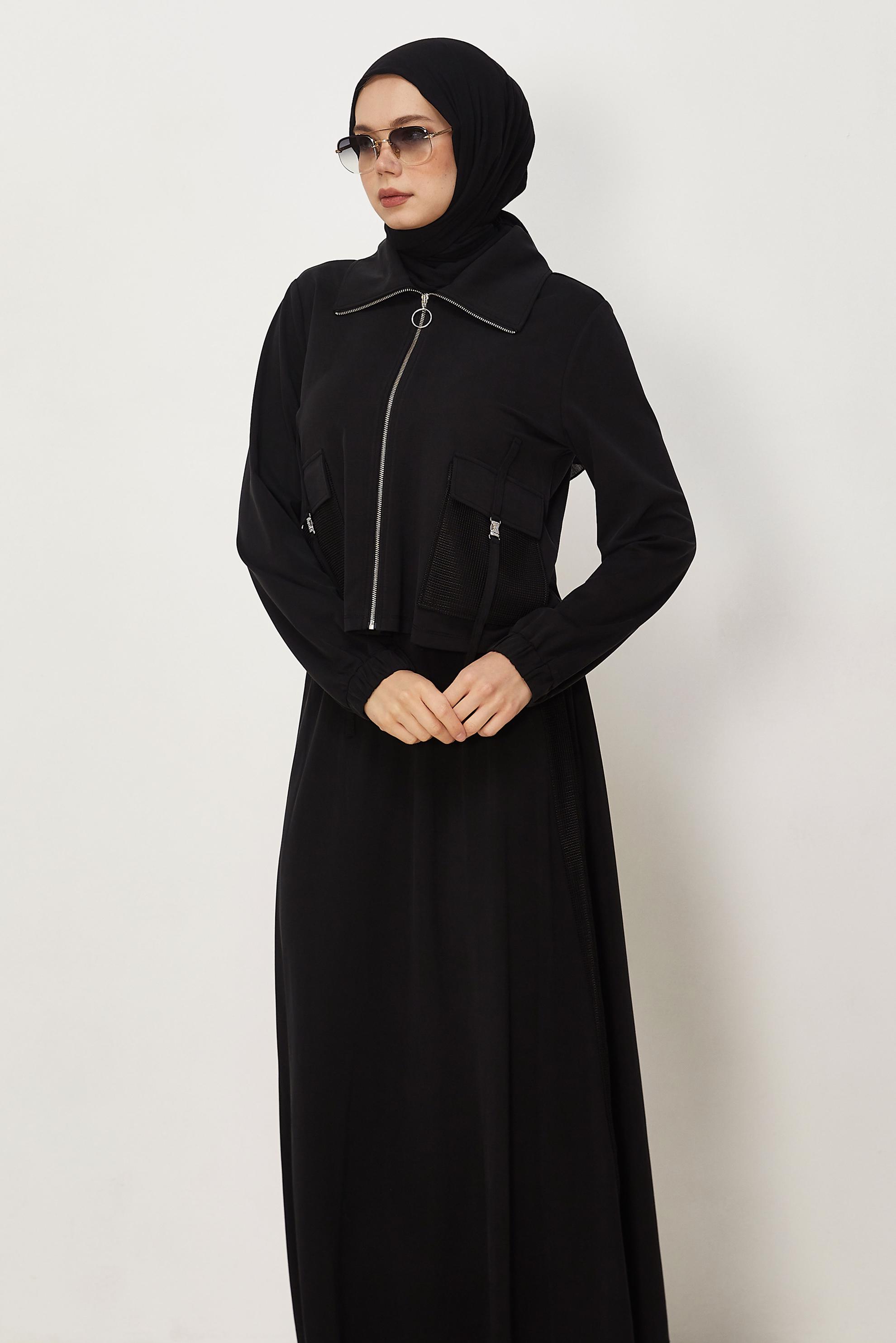 Hijab-Kleidung SCHWARZ TRAININGSANZUG-SET MIT RÖCKEN 46338
