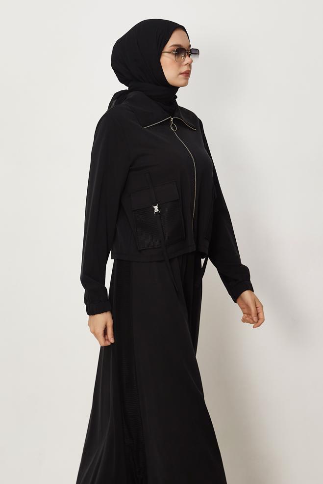Hijab-Kleidung SCHWARZ TRAININGSANZUG-SET MIT RÖCKEN 46338 - ALVİNA