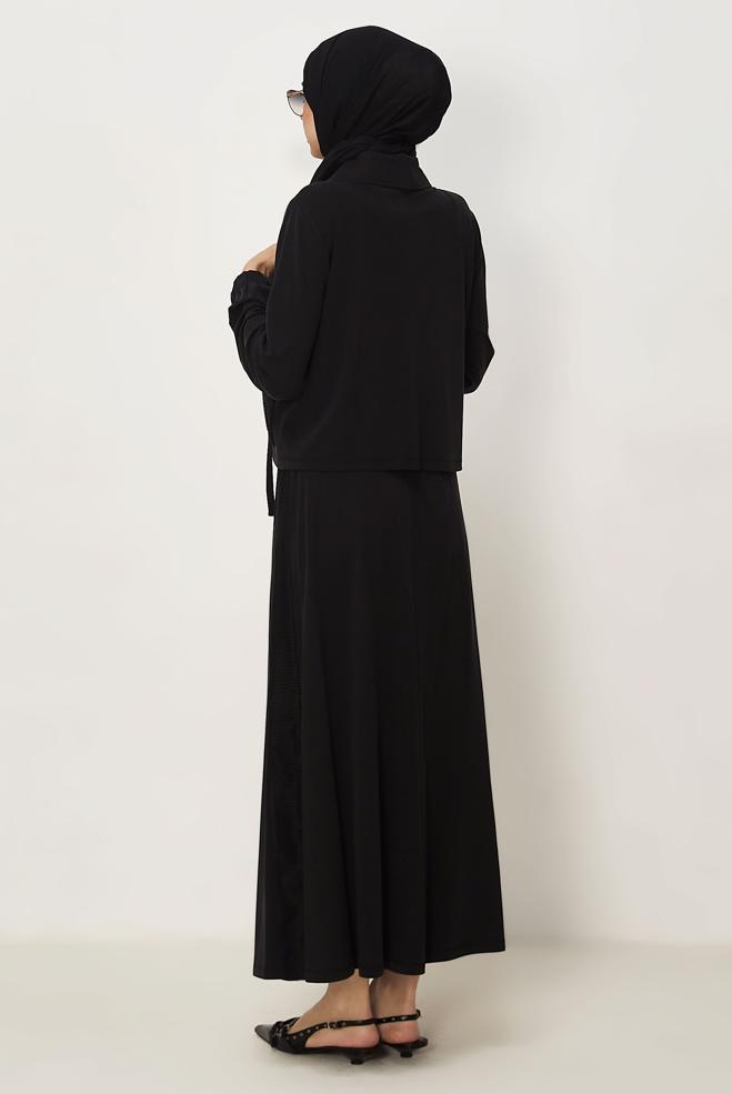 Hijab-Kleidung SCHWARZ TRAININGSANZUG-SET MIT RÖCKEN 46338 - ALVİNA