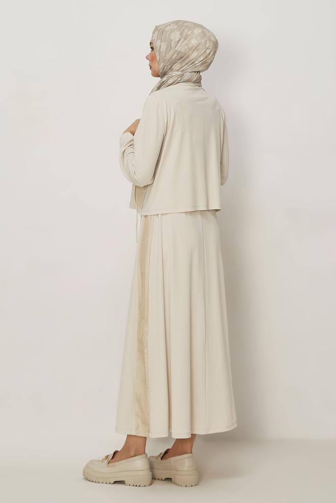 Hijab-Kleidung BEIGE TRAININGSANZUG-SET MIT RÖCKEN 46338 - ALVİNA
