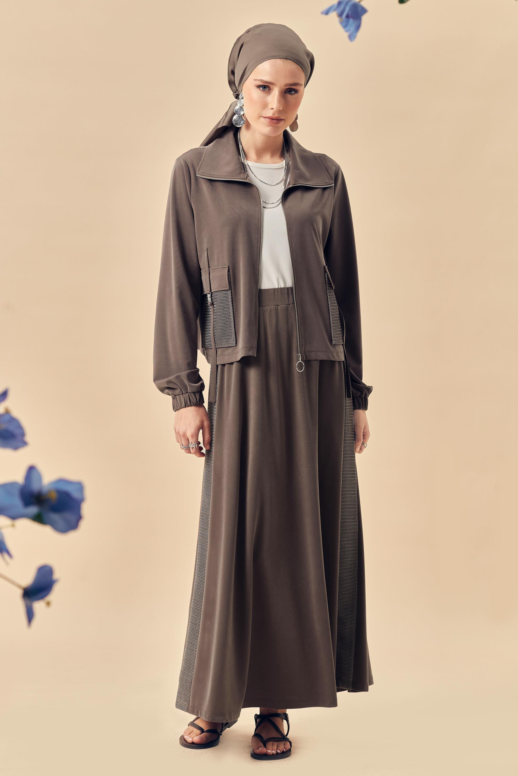 Hijab-Kleidung BRAUN TRAININGSANZUG-SET MIT RÖCKEN 46338