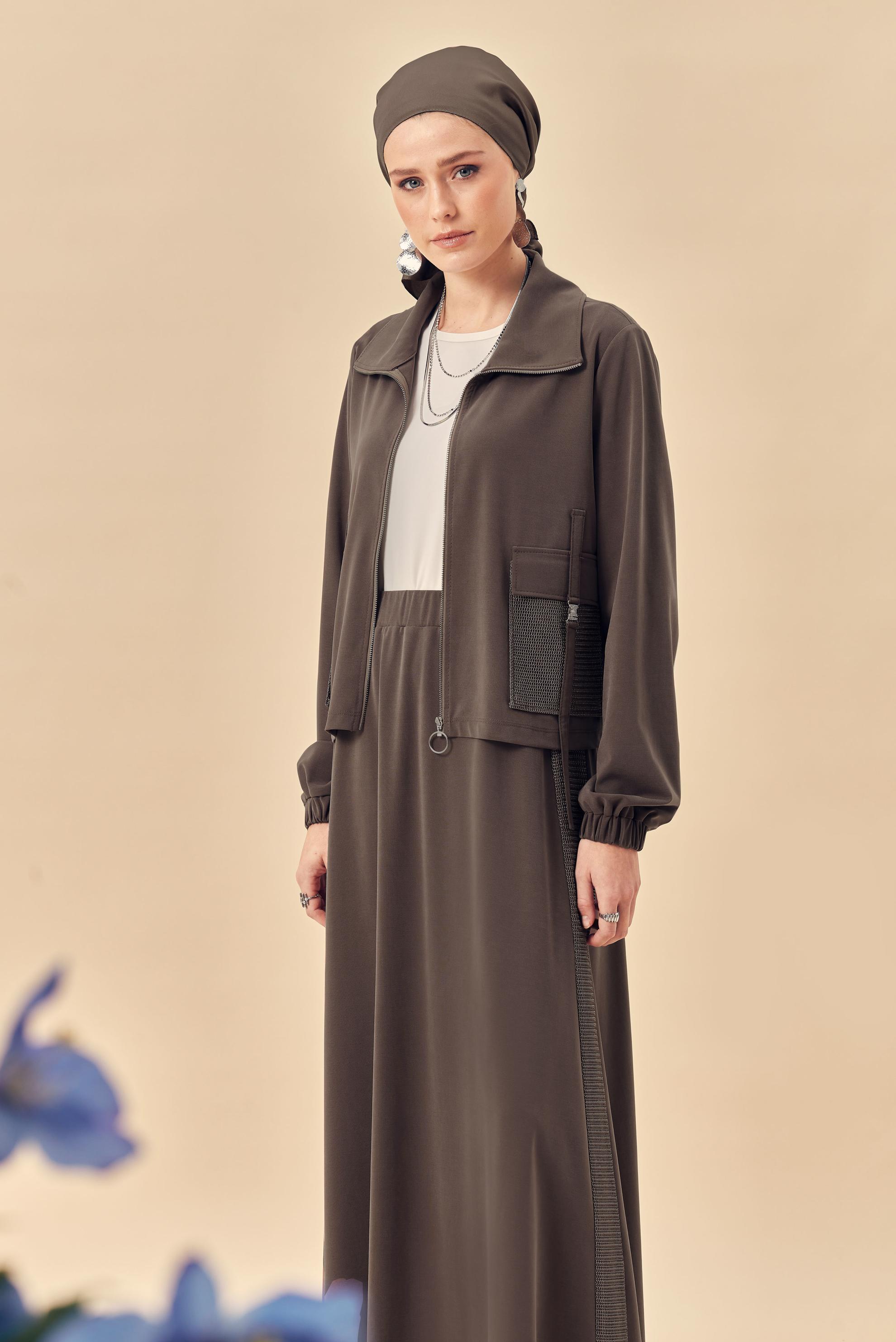 Hijab-Kleidung BRAUN TRAININGSANZUG-SET MIT RÖCKEN 46338