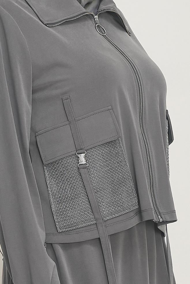 Hijab-Kleidung GRAU TRAININGSANZUG-SET MIT RÖCKEN 46338 - ALVİNA