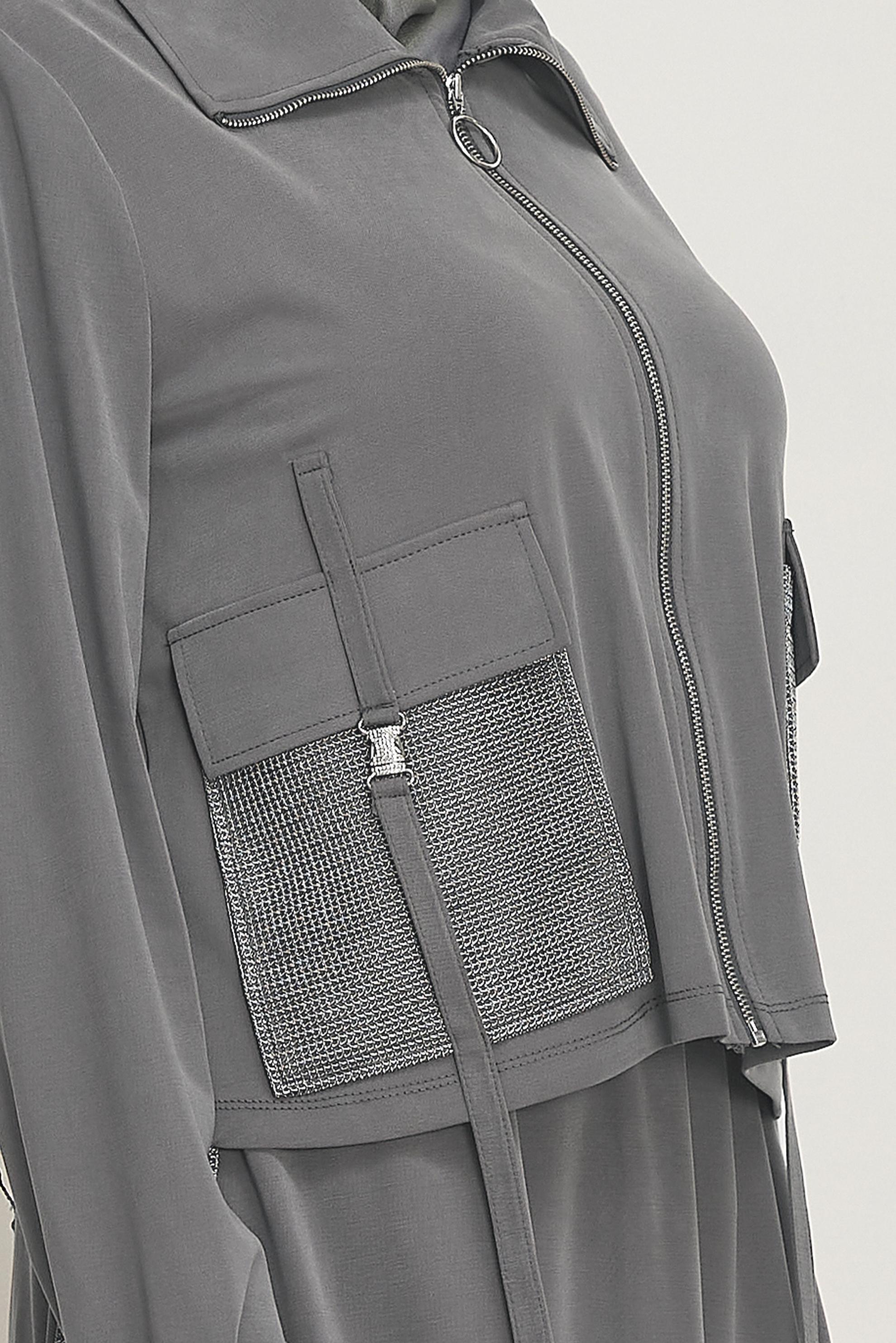 Hijab-Kleidung GRAU TRAININGSANZUG-SET MIT RÖCKEN 46338