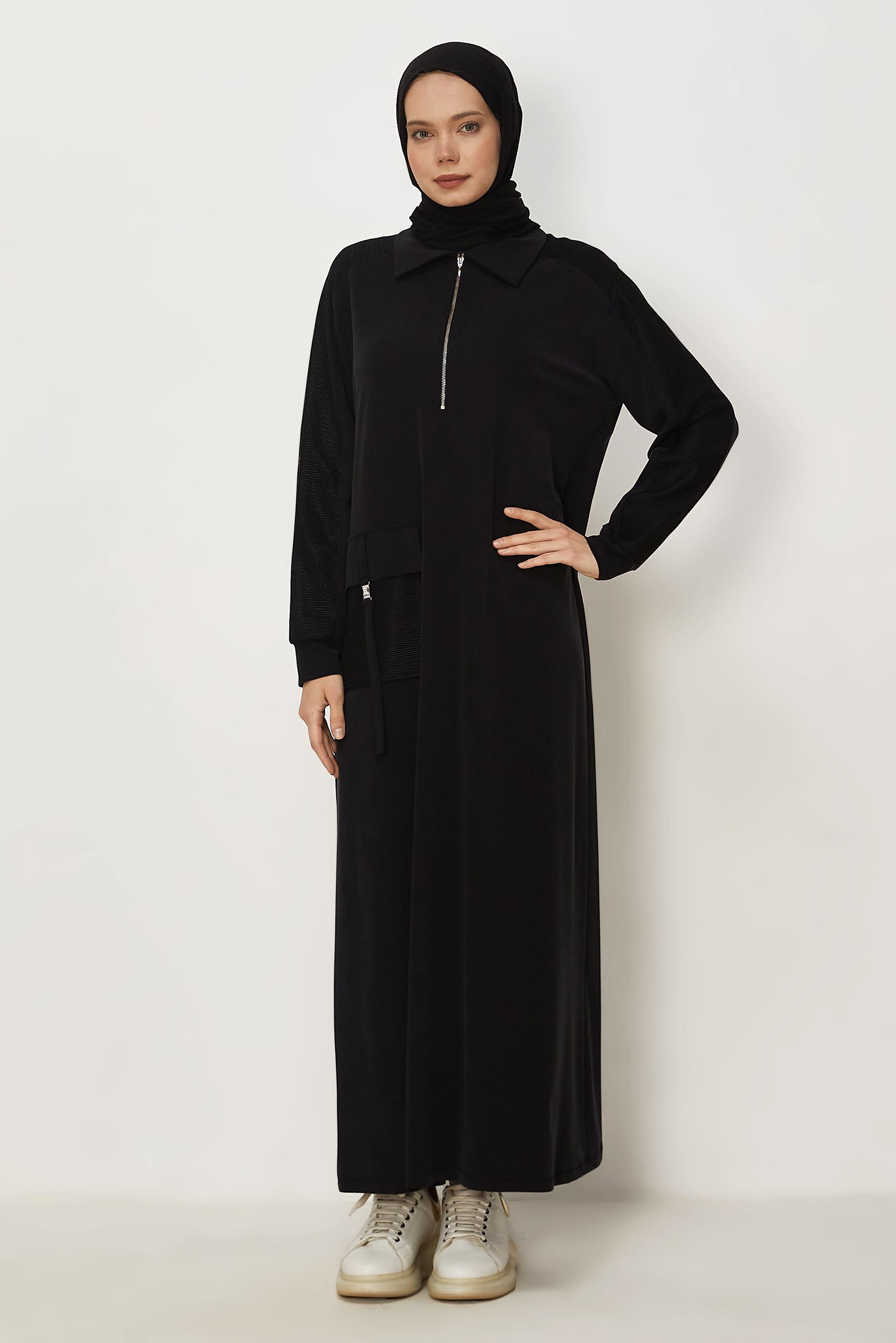 Vêtements hijab NOIR ROBE DE SURVÊTEMENT À COL CHEMISE 46339