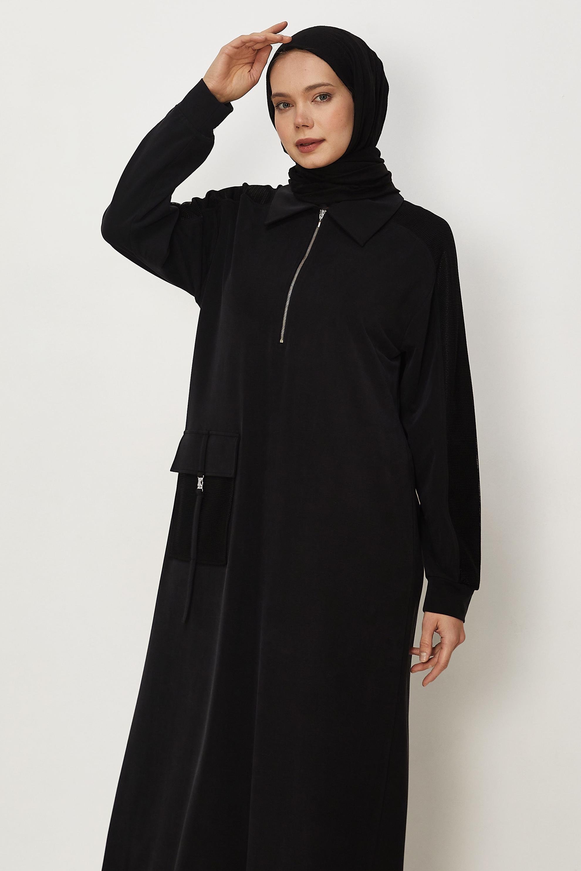 Vêtements hijab NOIR ROBE DE SURVÊTEMENT À COL CHEMISE 46339