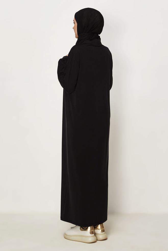 Vêtements hijab NOIR ROBE DE SURVÊTEMENT À COL CHEMISE 46339 - ALVİNA