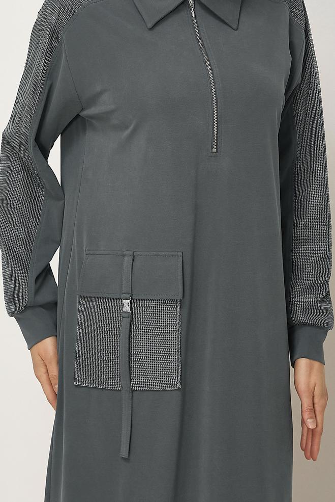 Vêtements hijab BEIGE ROBE DE SURVÊTEMENT À COL CHEMISE 46339 - ALVİNA