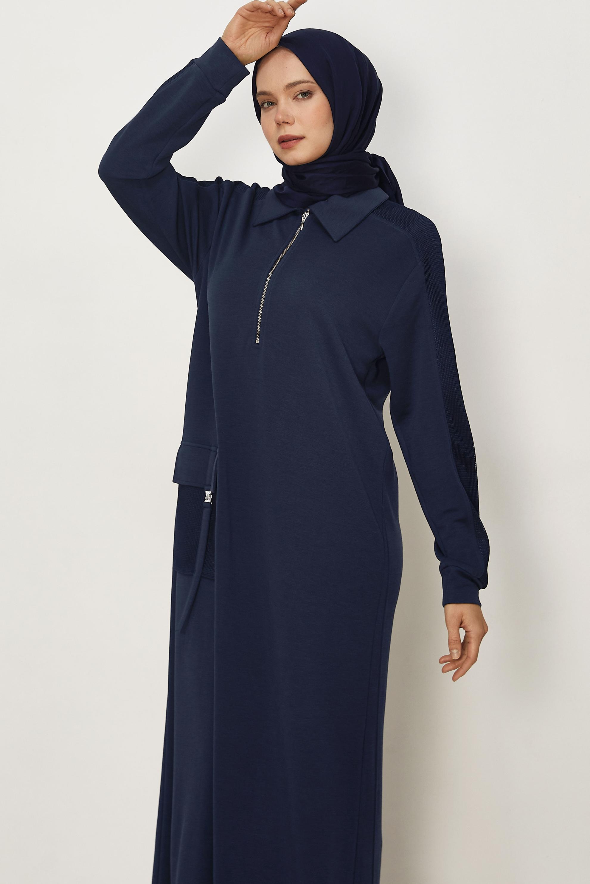 Vêtements hijab BLEU MARINE ROBE DE SURVÊTEMENT À COL CHEMISE 46339