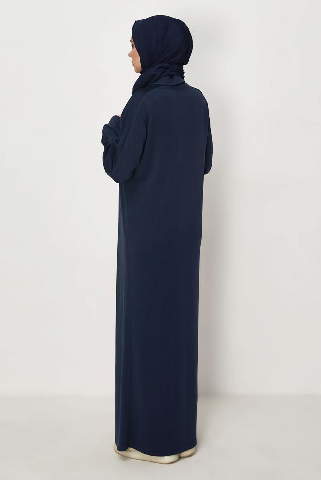 Vêtements hijab BLEU MARINE ROBE DE SURVÊTEMENT À COL CHEMISE 46339 - ALVİNA
