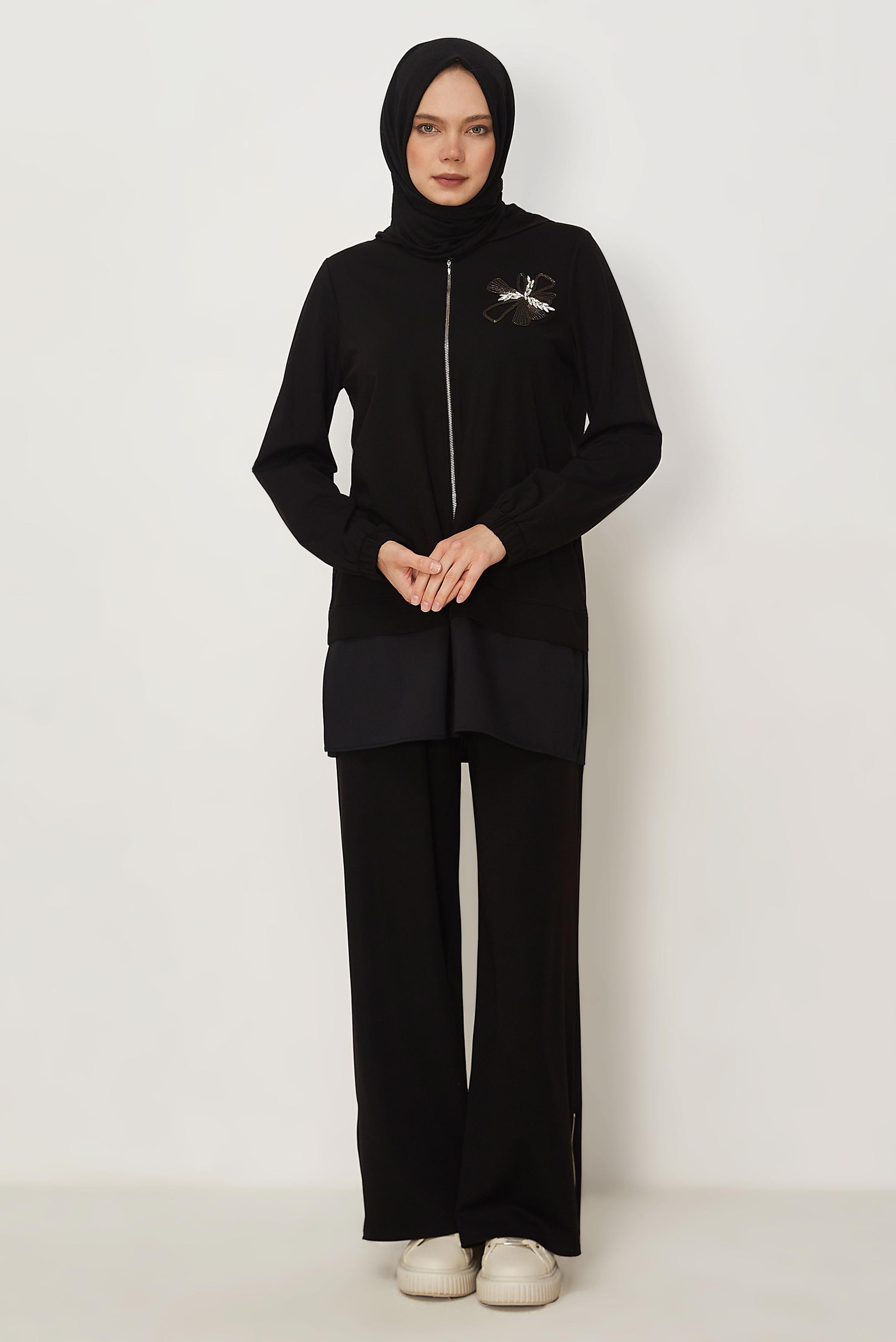 Tesettür giyim SİYAH GÖMLEK GARNİLİ EŞOFMAN TAKIMI 46340