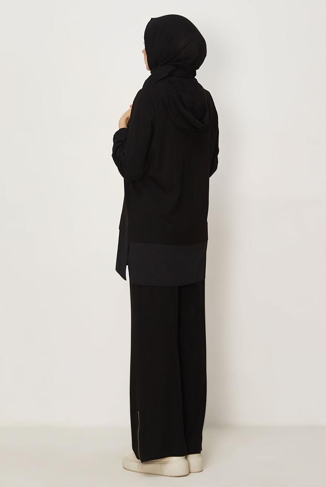 Tesettür giyim SİYAH GÖMLEK GARNİLİ EŞOFMAN TAKIMI 46340 - ALVİNA